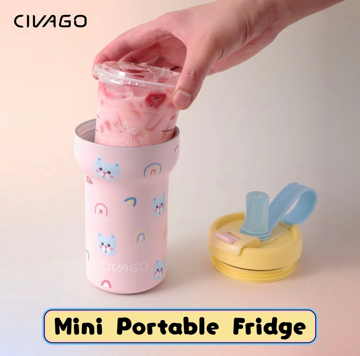 CVG Ceramic Mini Fridge Vacuum Tumbler with Straw (22oz/660ml)