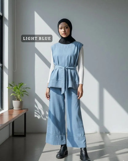 HW Arsha Denim Sleeveless Blouse With Pants