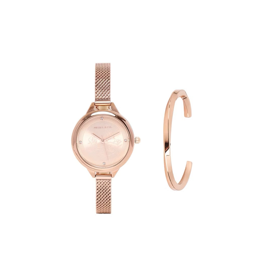 Milliot & Co Valerie Mesh Strap Analog Watch with Bangle Set