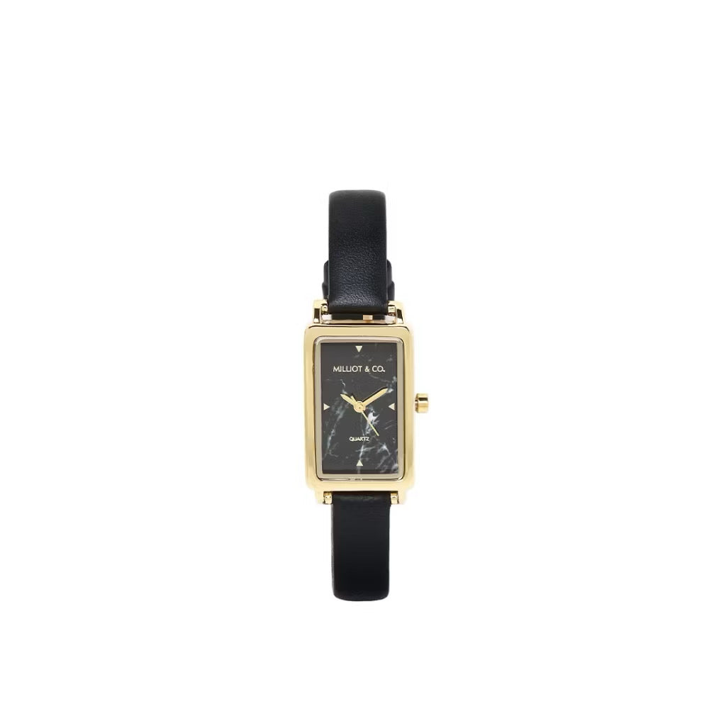 Milliot & Co Raven Stainless Steel Leather Watch