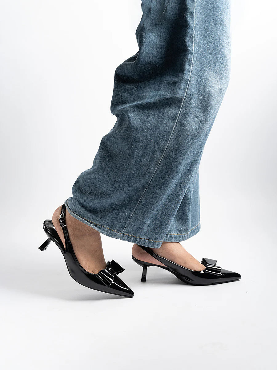 H2U Winnie Bow Flared Heels