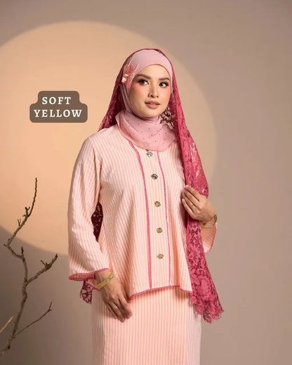 HW [MATCHA STRAWBERRY] Nawal Stripe Kebaya Peplum With Embroidery