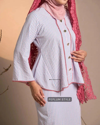 HW [MATCHA STRAWBERRY] Nawal Stripe Kebaya Peplum With Embroidery