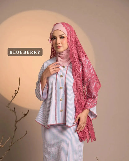 HW [MATCHA STRAWBERRY] Nawal Stripe Kebaya Peplum With Embroidery