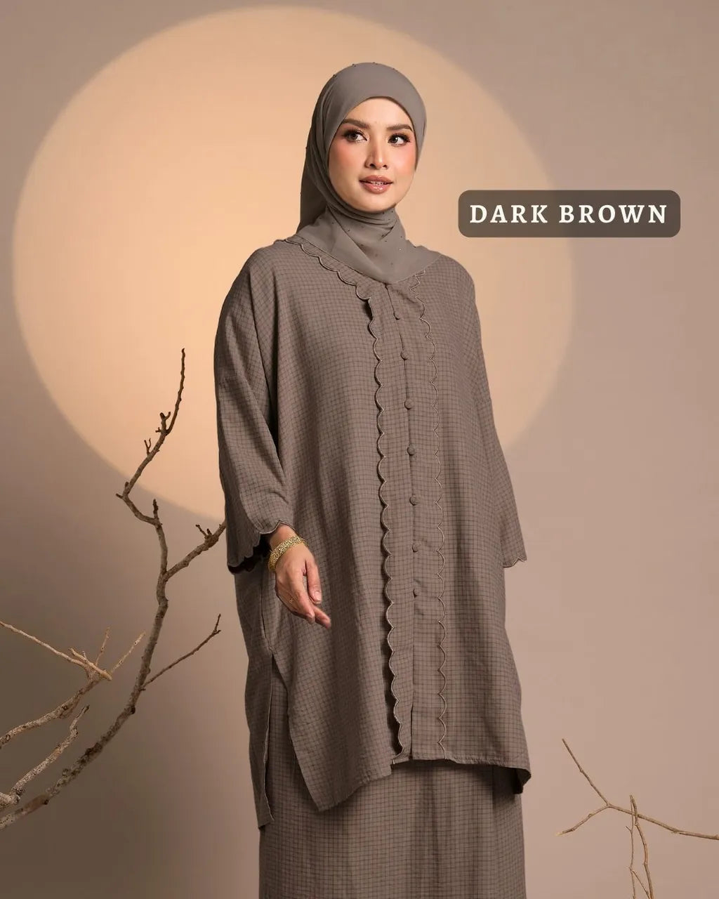 HW Haya Checkered Loose Kebarung With Embroidery
