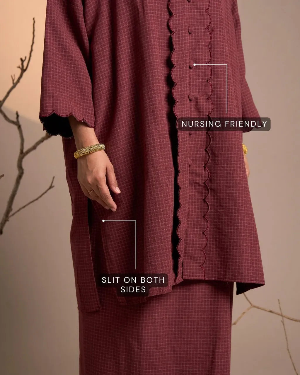 HW Haya Checkered Loose Kebarung With Embroidery