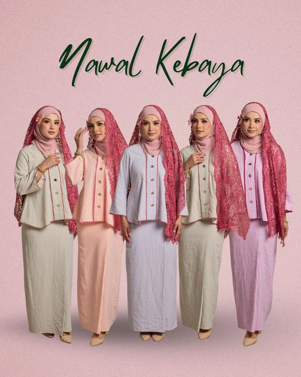 HW [MATCHA STRAWBERRY] Nawal Stripe Kebaya Peplum With Embroidery