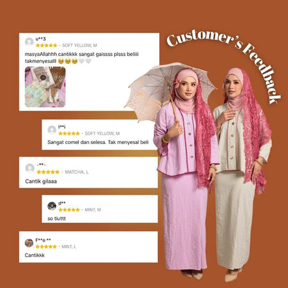 HW [MATCHA STRAWBERRY] Nawal Stripe Kebaya Peplum With Embroidery