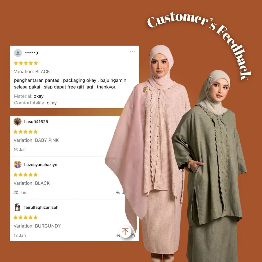 HW Haya Checkered Loose Kebarung With Embroidery
