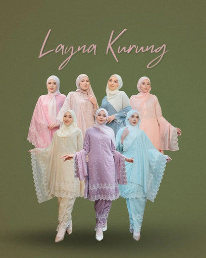 HW Layna Kurung Riau Embroidery With Kain Lipat Batik and Embroidery Shawl