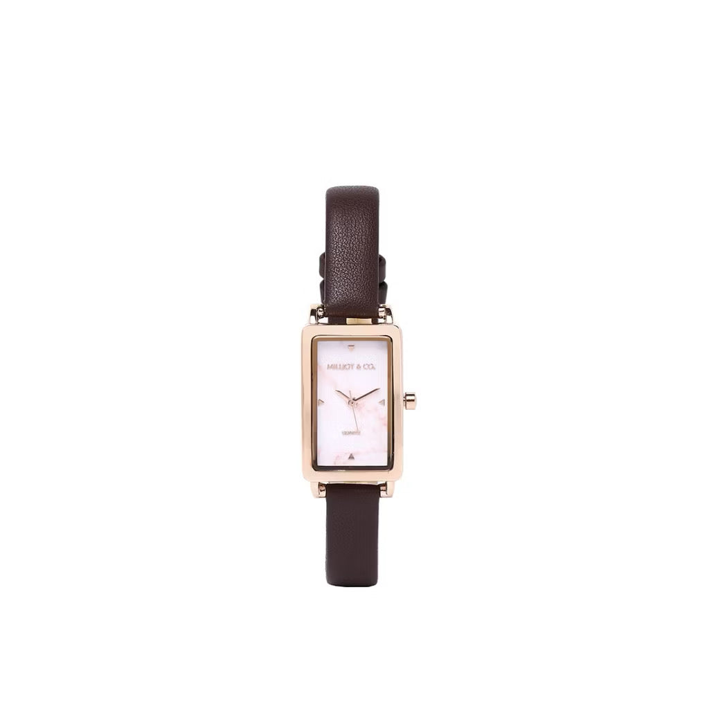 Milliot & Co Raven Stainless Steel Leather Watch
