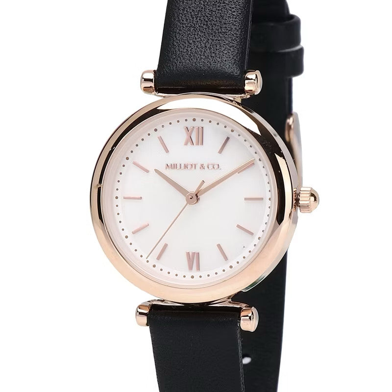 Milliot & Co Endora Rose Gold Leather Strap Watch
