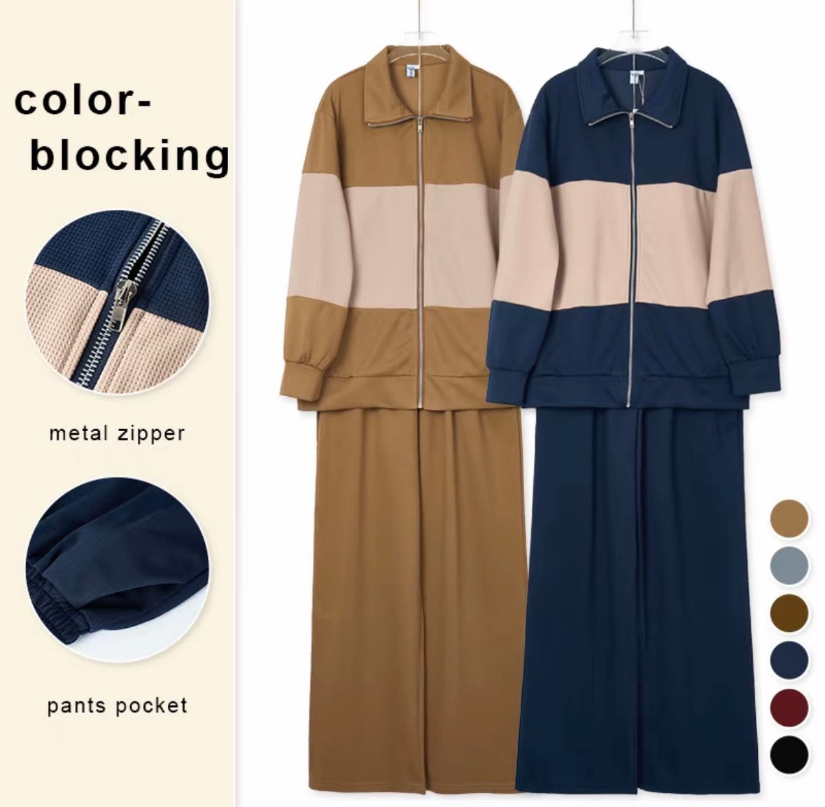 YM Two-Tone Pant Set (Free Size/Plus Size)