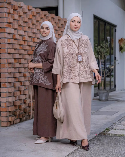 HW Lily Embroidery Velvet Blouse With Palazzo Skirt