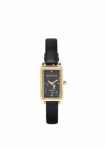 Milliot & Co Raven Stainless Steel Leather Watch