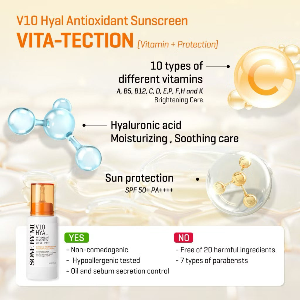 SBM V10 Hyal Antioxidant Sunscreen SPF50+ PA++++ 40g & Lip Sun
