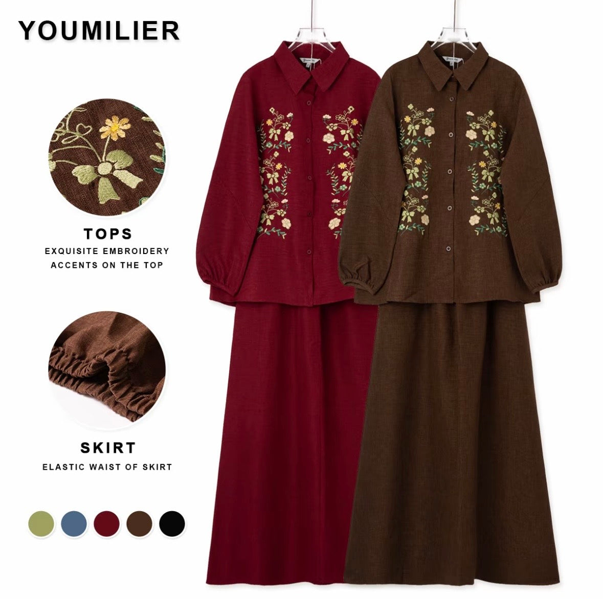 YM Jolana Embroidered Skirt Set - FS/PS