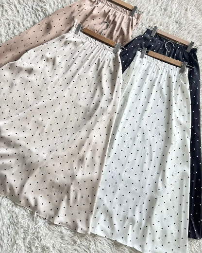 HW Emy Polka Dot Flowy Satin Flared Long A-cutting Skirt