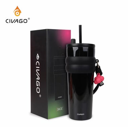 CVG Ceramic Liner Stainless Steel Coffee Mug with Lid Straw (260oz/780ml)