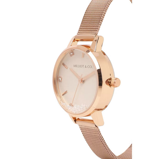Milliot & Co Harper Rose Gold Mesh Strap Watch