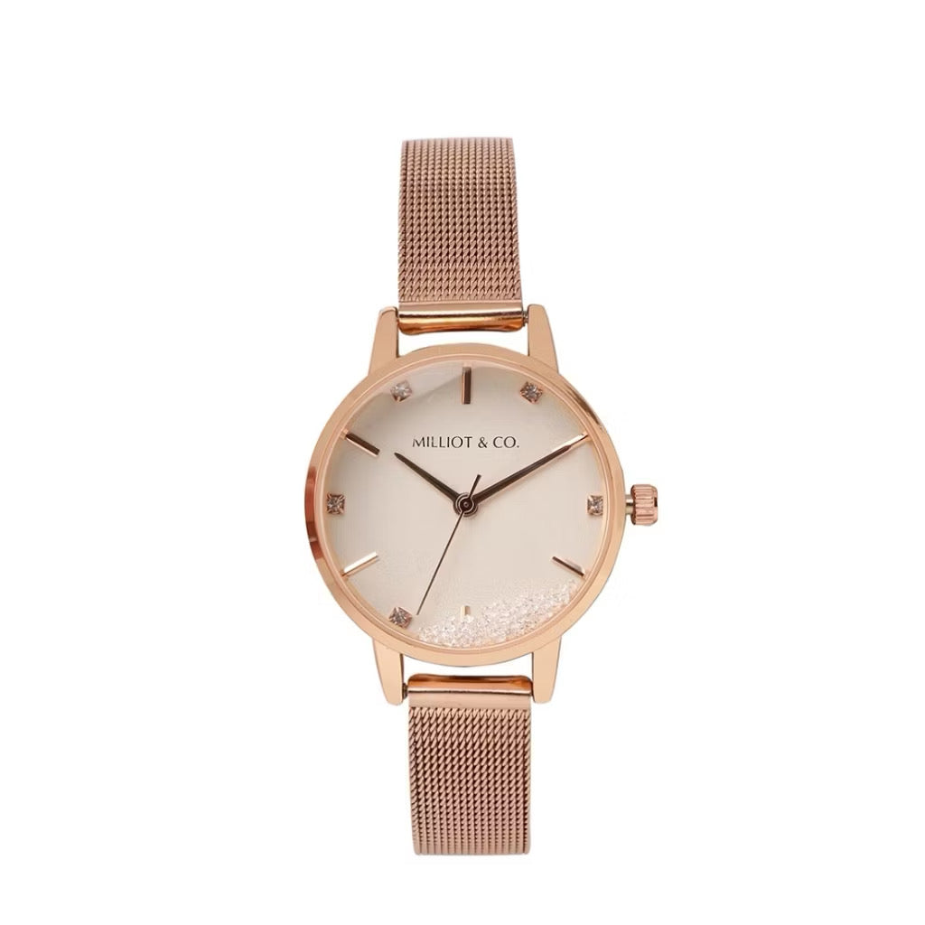 Milliot & Co Harper Rose Gold Mesh Strap Watch