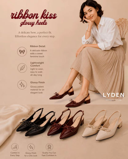 LYDEN Ribbon Kiss Glossy Heels