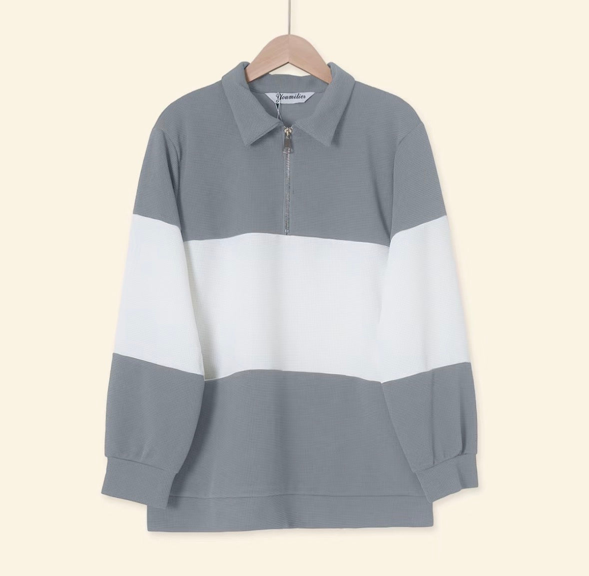 YM Stripe Polo Waffle Top