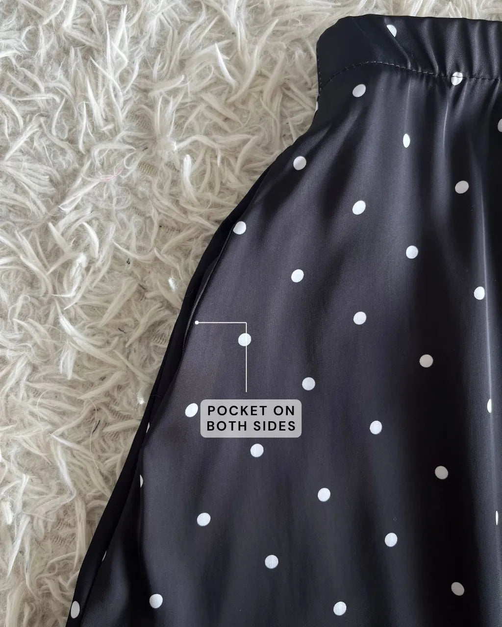 HW Emy Polka Dot Flowy Satin Flared Long A-cutting Skirt