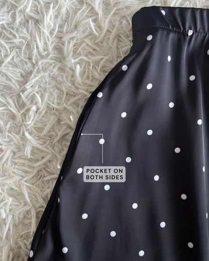 HW Emy Polka Dot Flowy Satin Flared Long A-cutting Skirt
