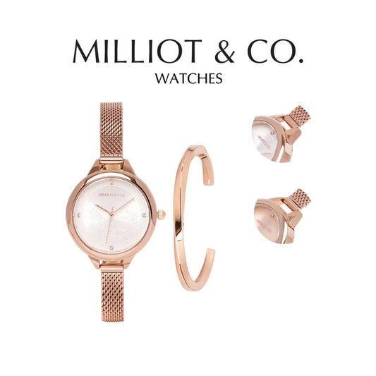 Milliot & Co Valerie Mesh Strap Analog Watch with Bangle Set