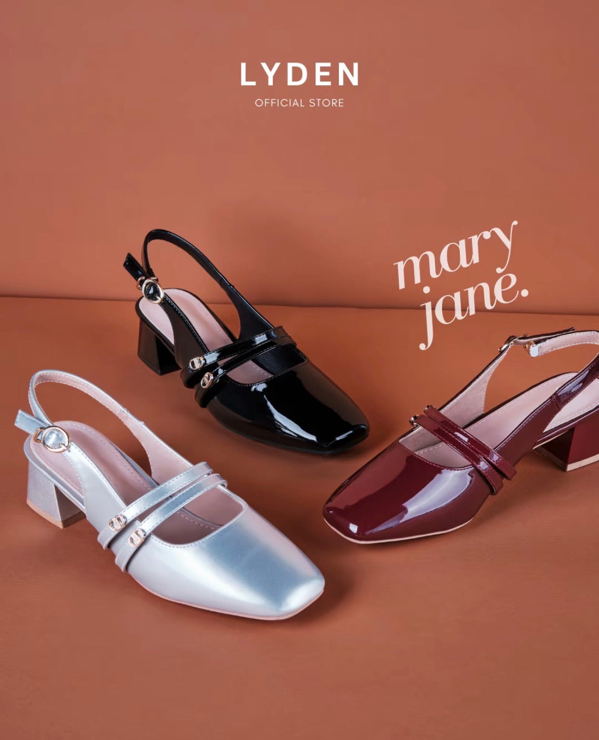LYDEN Mary Jane Glossy Heels (5cm)