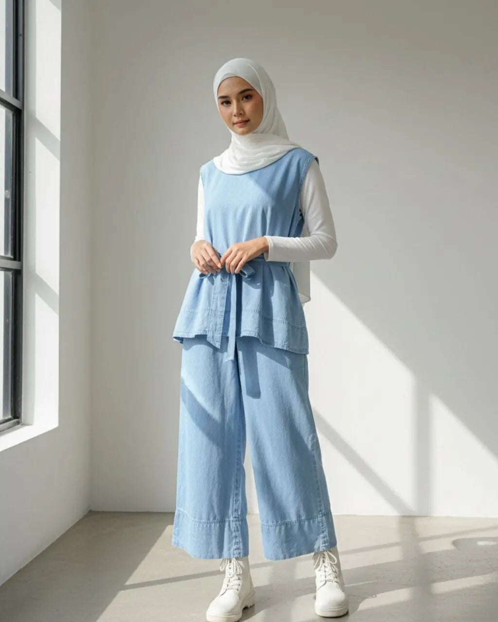 HW Arsha Denim Sleeveless Blouse With Pants
