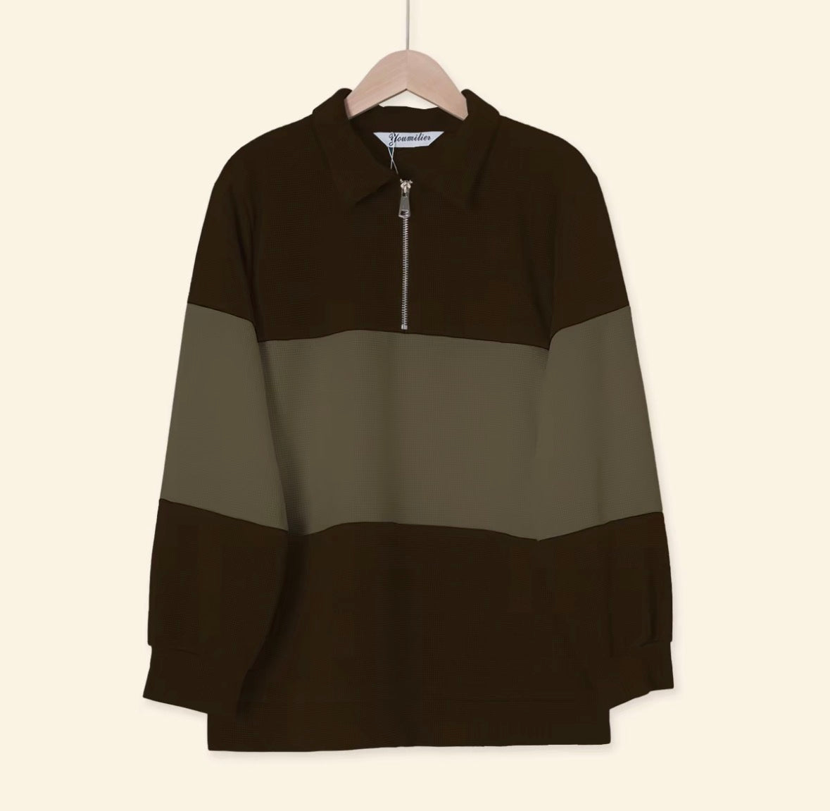 YM Stripe Polo Waffle Top