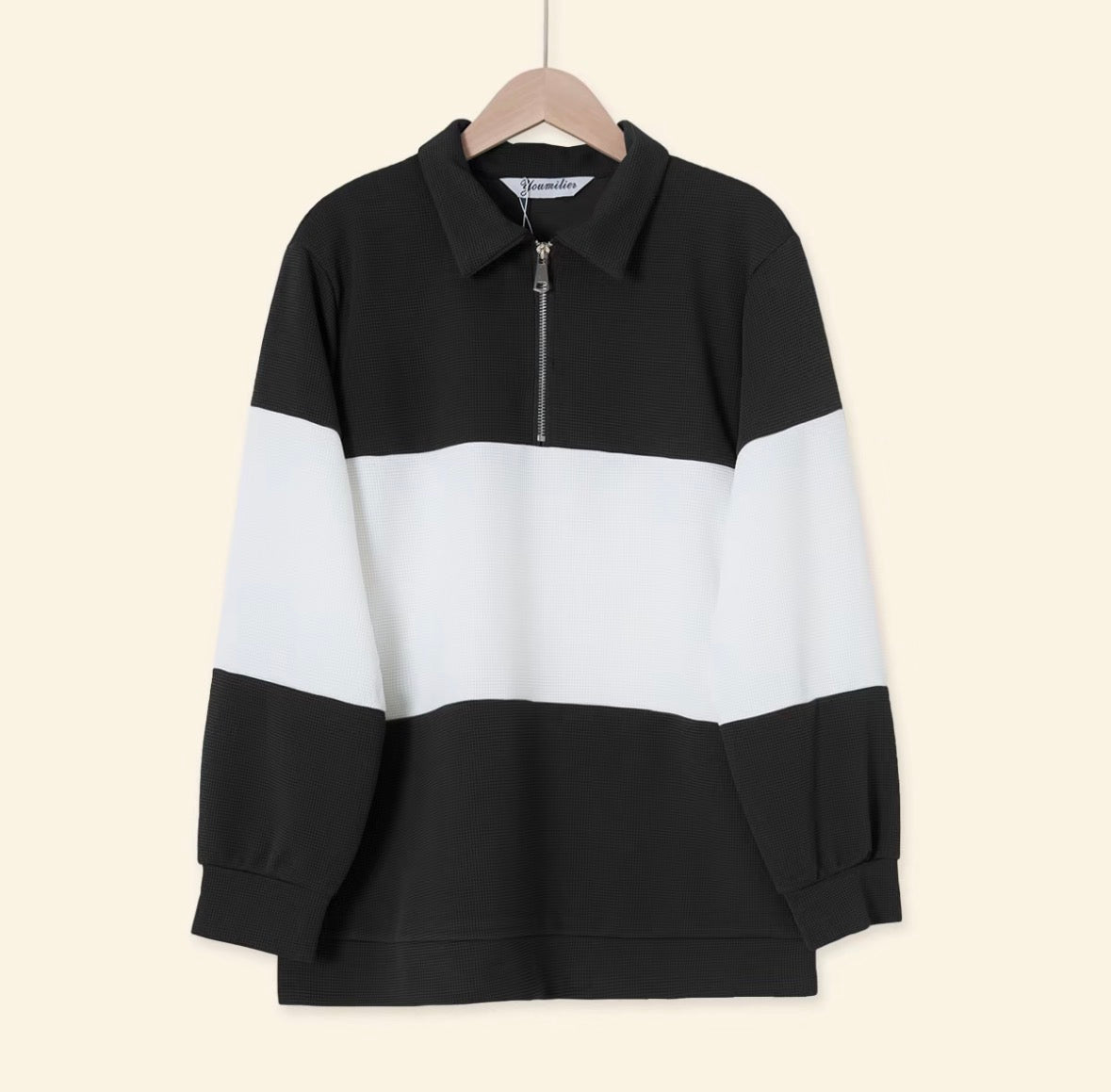 YM Stripe Polo Waffle Top
