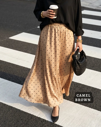 HW Emy Polka Dot Flowy Satin Flared Long A-cutting Skirt