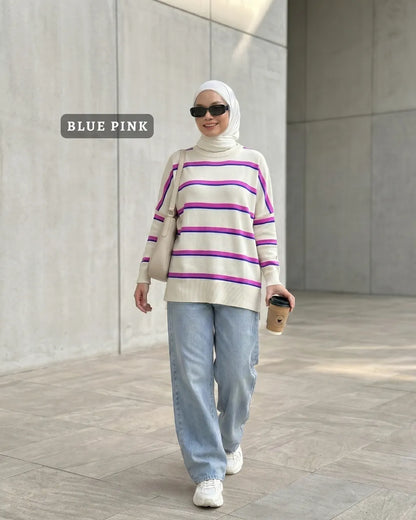 HW [TOP ONLY] Qeela Stripe Basic Knitwear Blouse