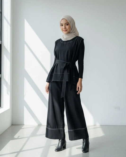 HW Arsha Denim Sleeveless Blouse With Pants