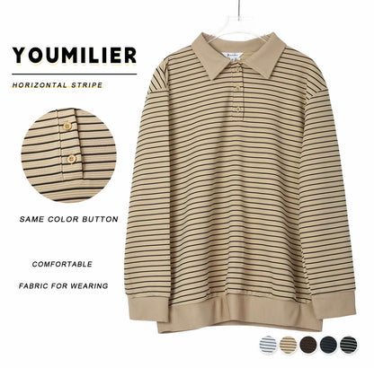 YM Brit Striped Ribbed Polo Shirt - Free Size/Plus Size
