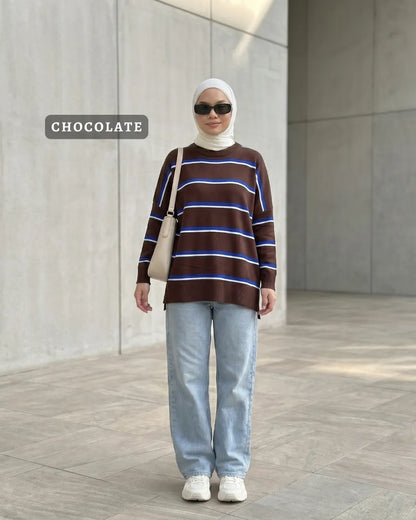 HW [TOP ONLY] Qeela Stripe Basic Knitwear Blouse