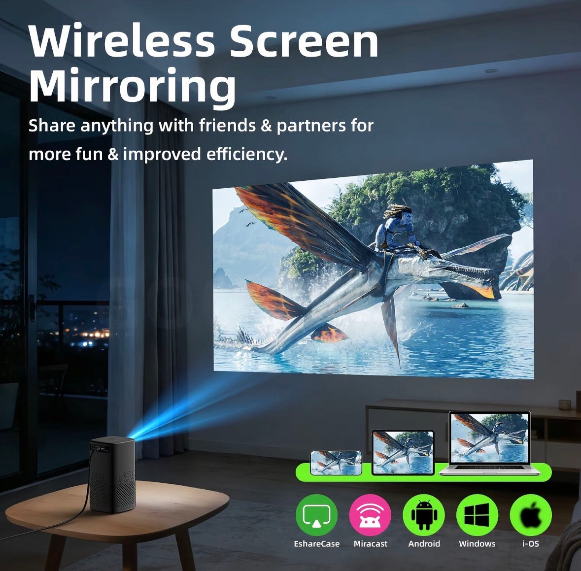 GJDQ AC1091 Portable Projector (Silver)