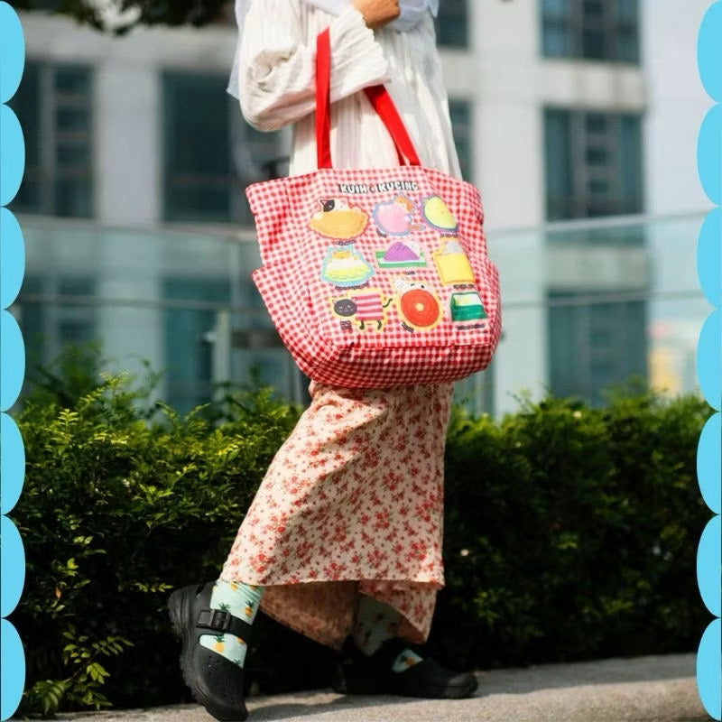 SAFIY Kuih + Kucing Red Large Tote Bag