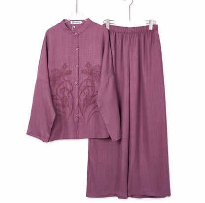 YM Jesnita Floral Embroidery Set Pants (Free Size/Plus Size)