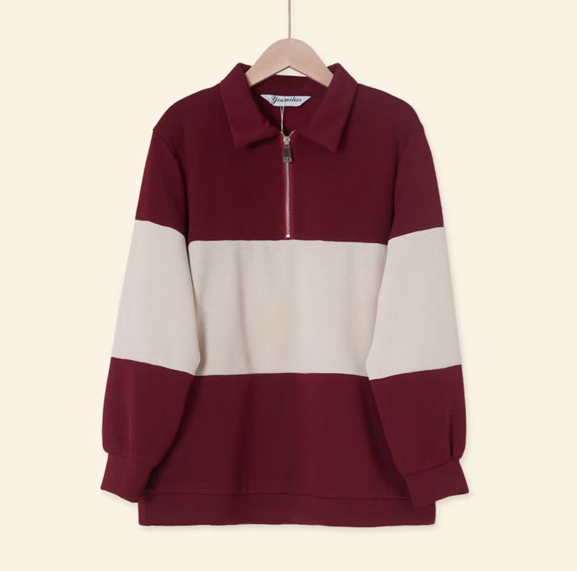 YM Stripe Polo Waffle Top
