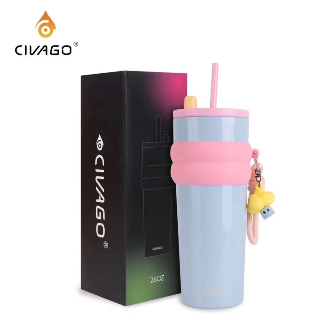 CVG Ceramic Liner Stainless Steel Coffee Mug with Lid Straw (260oz/780ml)