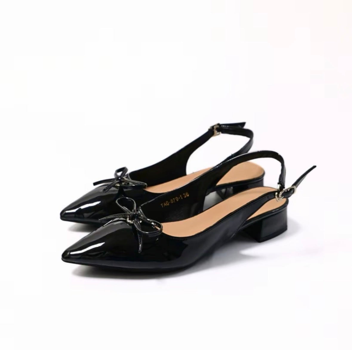 LYDEN Ribbon Kiss Glossy Heels