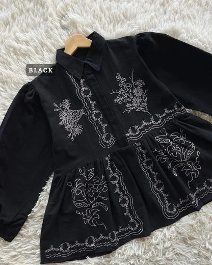 HW Envie Embroidery Ruffle Blouse Top