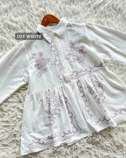 HW Envie Embroidery Ruffle Blouse Top