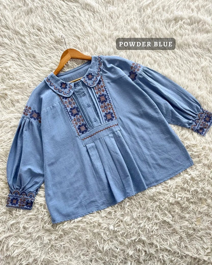 HW Raissa Embroidery Ruffle Blouse Top
