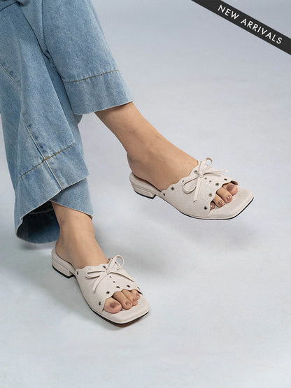 H2U Eyelet Ribbon Low Heels