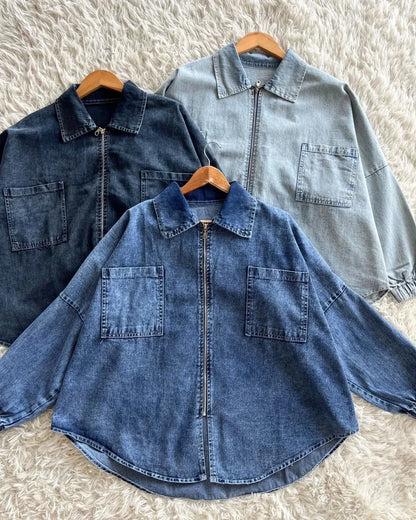 HW [TOP ONLY] Margo Oversize Zip Up Denim Jacket